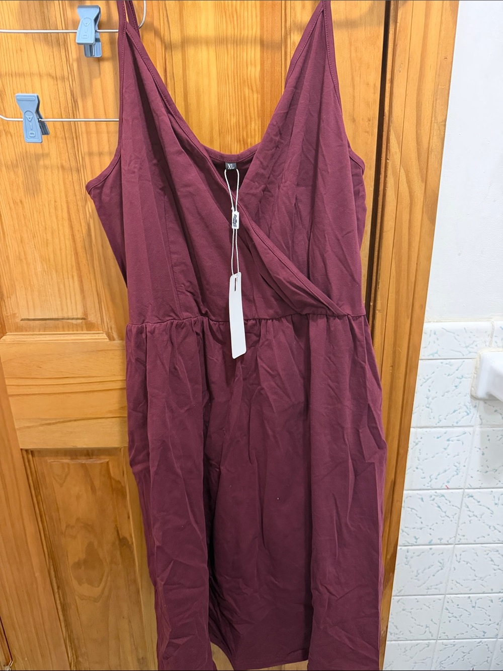 Sleeveless V-Neck Midi Dress in Deep Burgundy